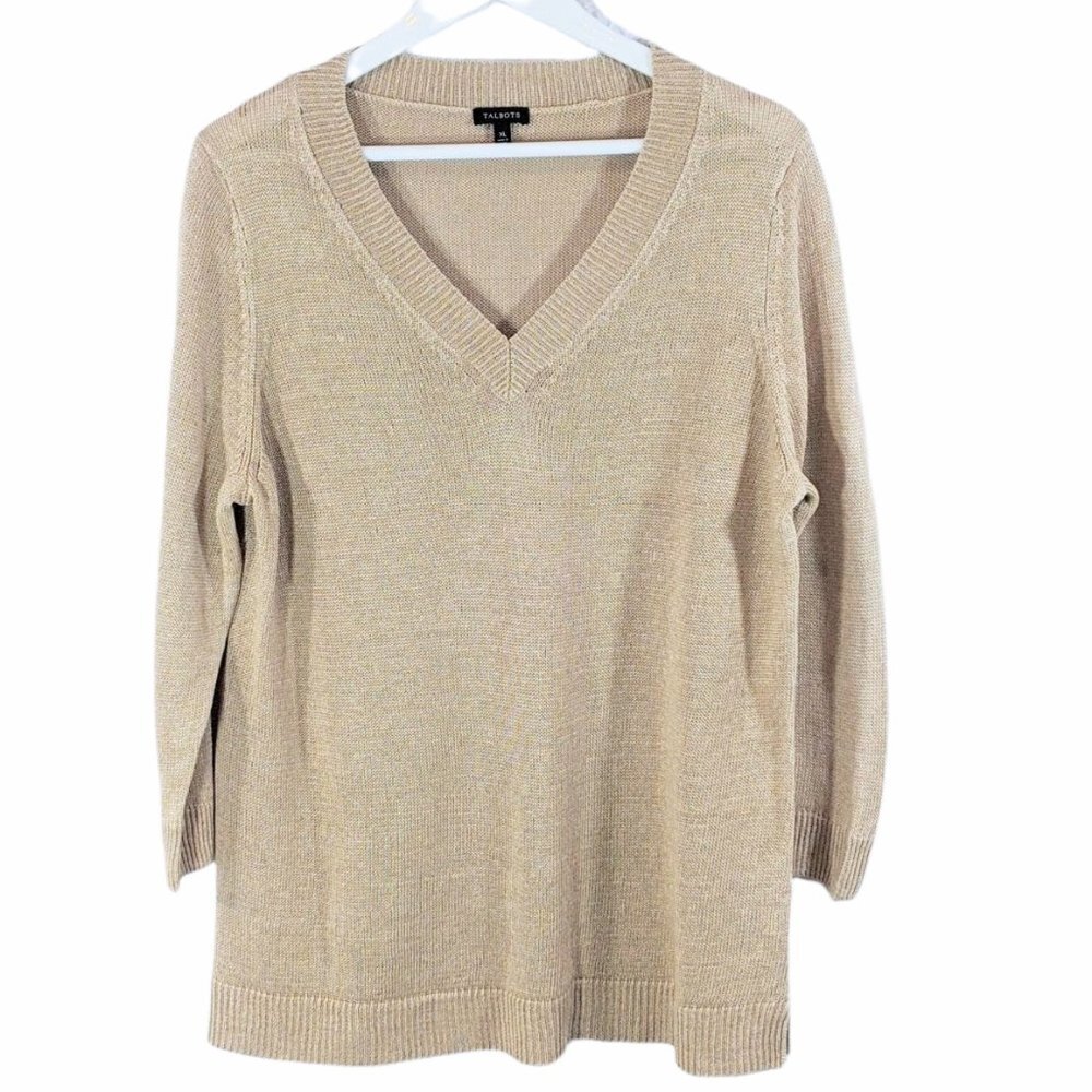 Talbots Gold Shimmer 100% Linen Sweater Top
